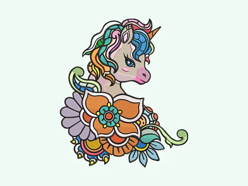 Unicorn with floral detail: digitized result