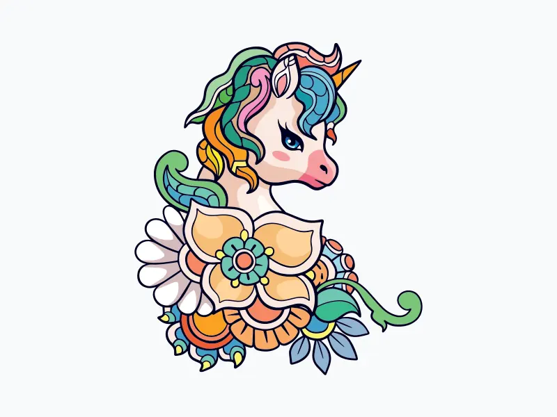 Unicorn with floral detail: original artwork